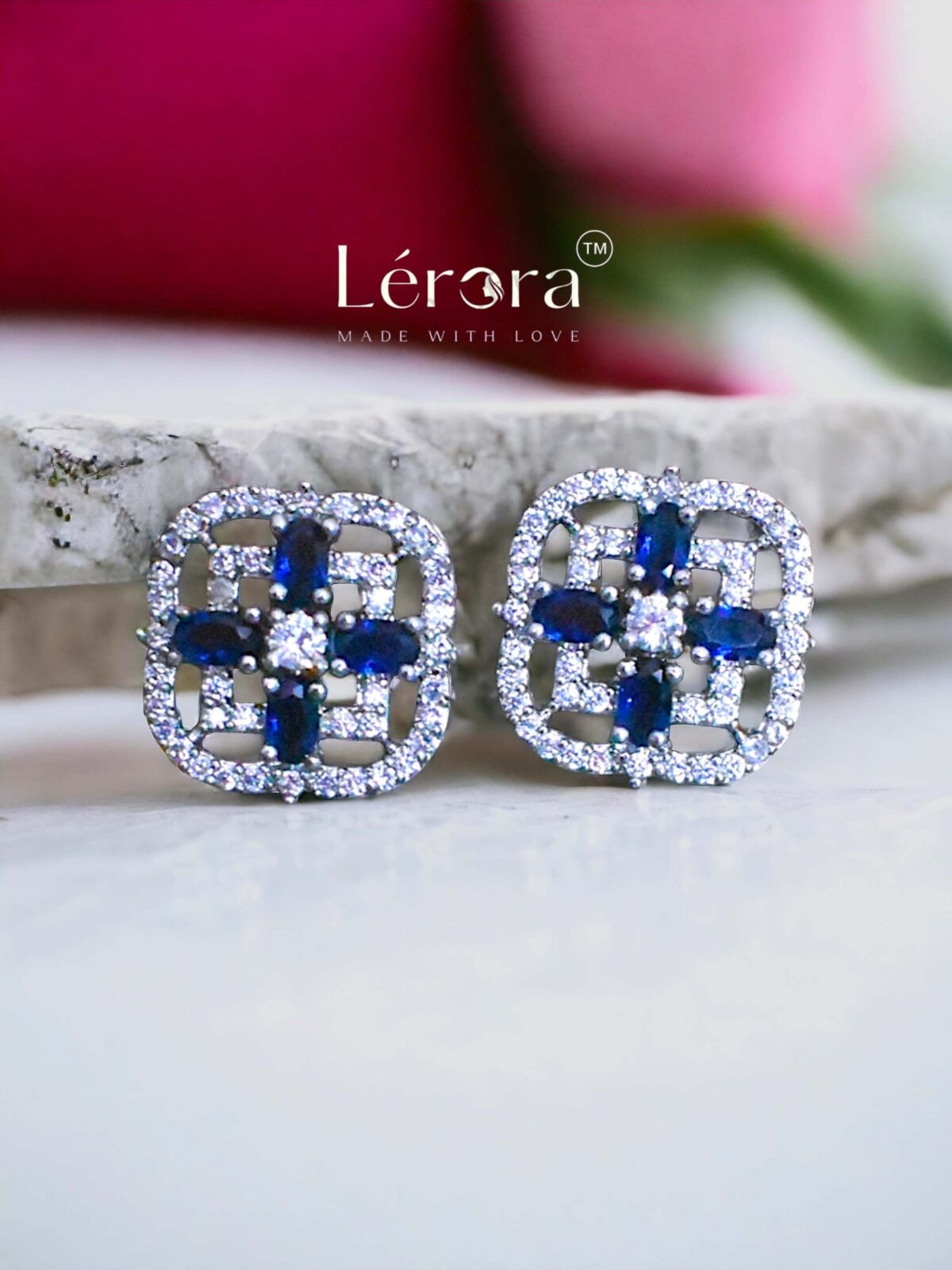 LERORA Solitaire Lookalike American Diamond Stud Earrings