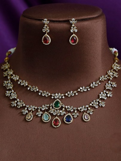 Lerora - Amazing Real diamond Look-alike Two Layered Ad Necklace. Multicolour. LJ16