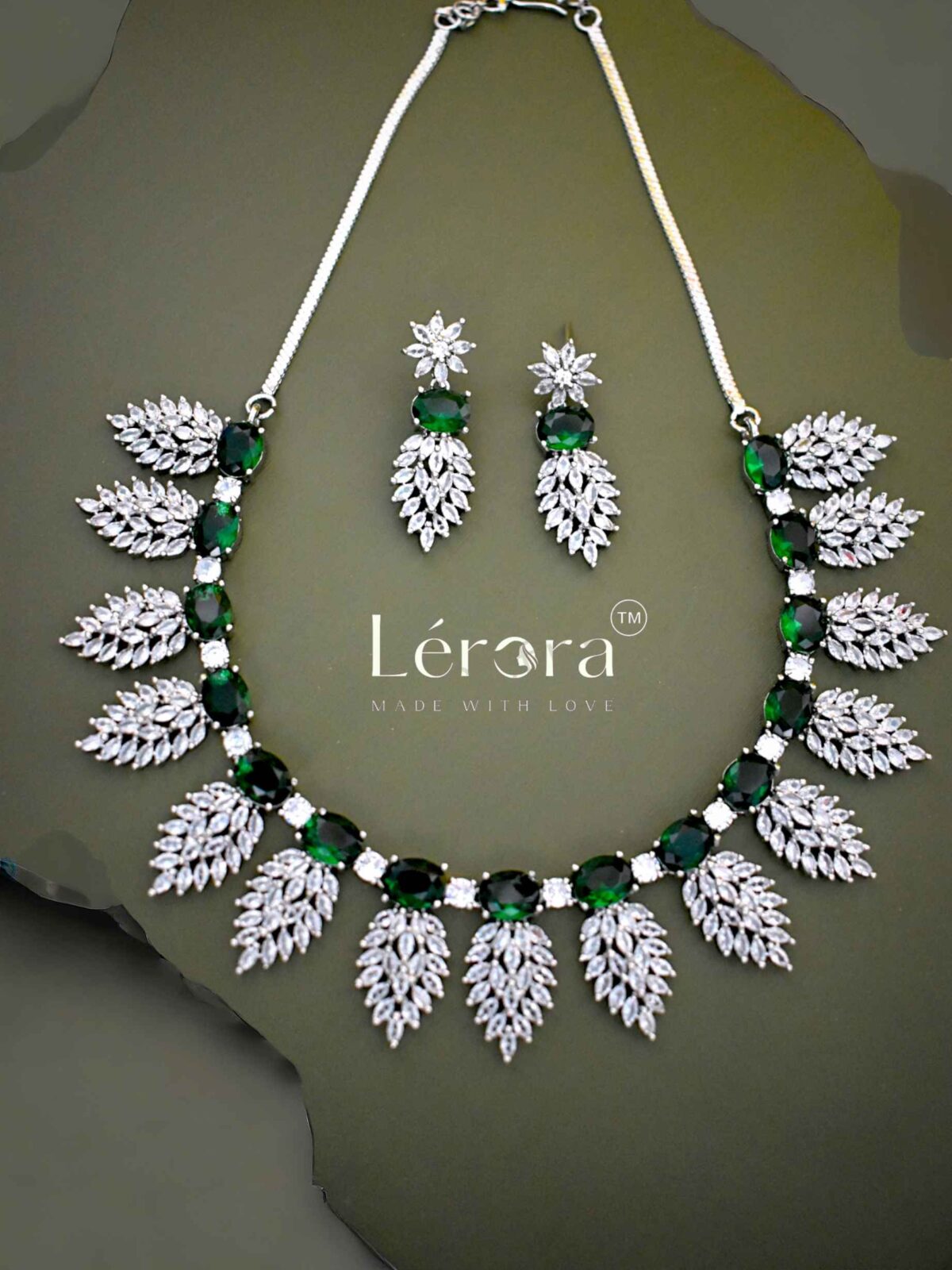 LERORA Deepika American Diamond Affordable Luxury Green. LJ12