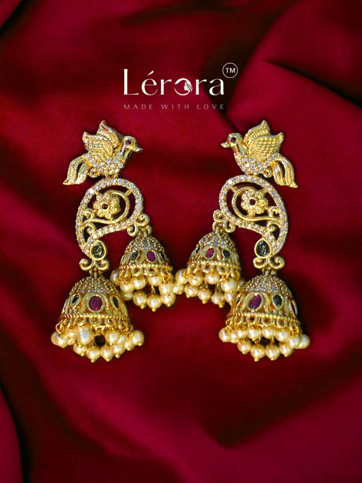 LERORA Peacock Double Jhumka Brass earring.