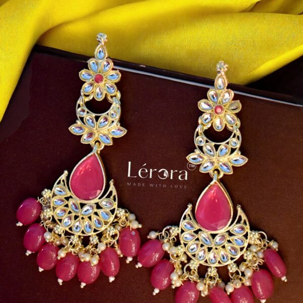 LERORA Pink Meenakari kundan Alloy Polki Earrings