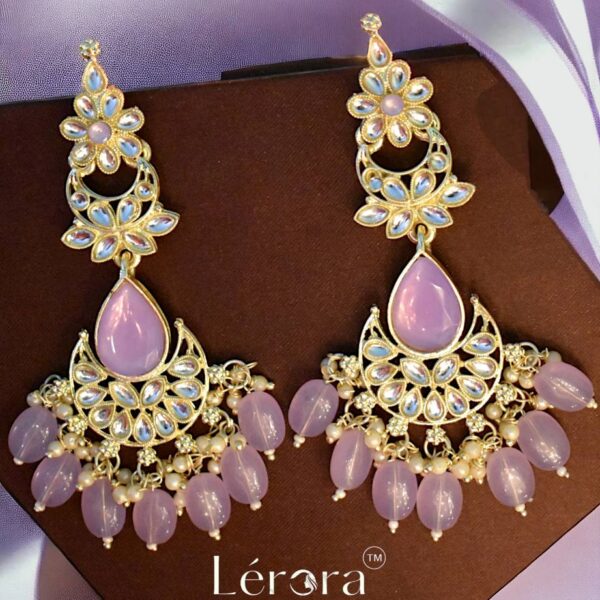 LERORA Lavendar Meenakari kundan Alloy Polki Earrings.