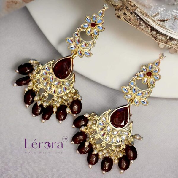 LERORA Brown Meenakari kundan Alloy Polki Earrings.