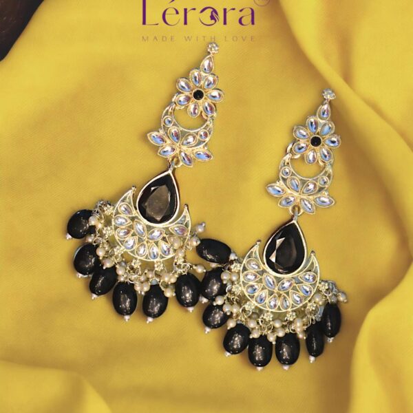 LERORA Black Meenakari kundan Alloy Polki Earrings