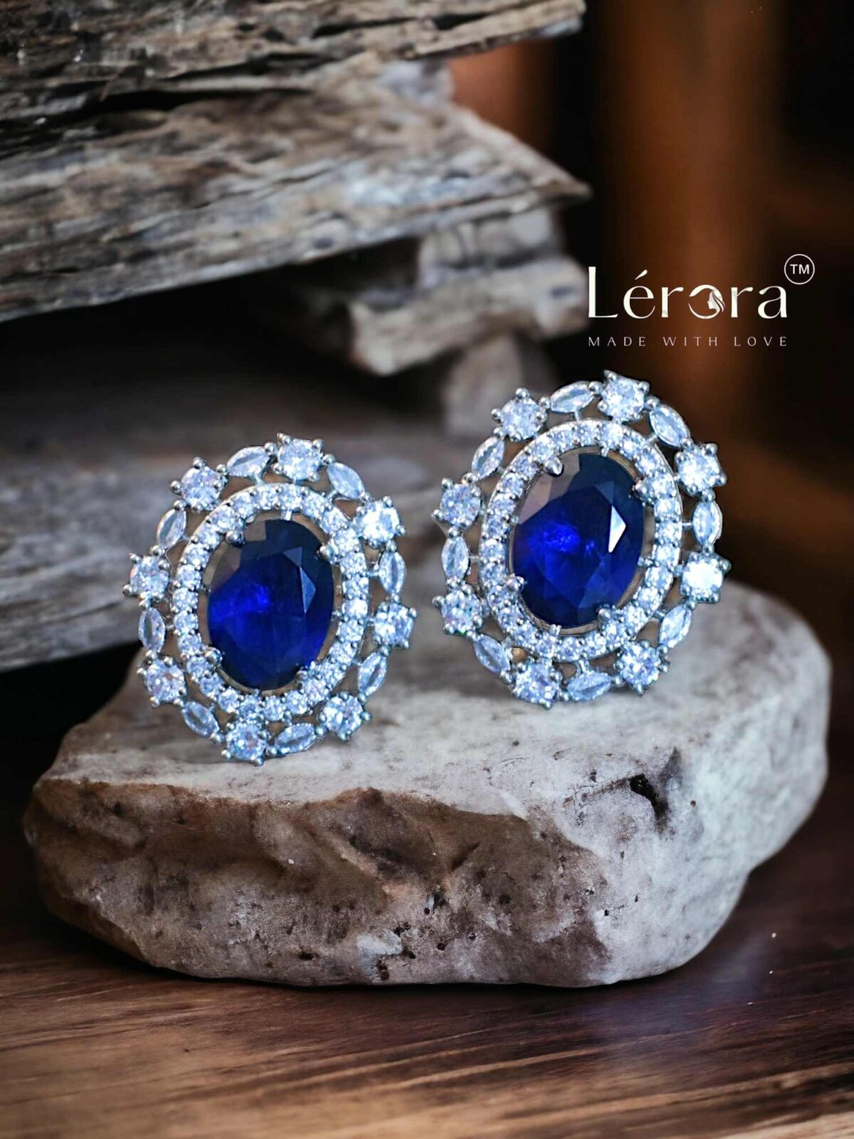 LERORA A pair of blue and White Diamond earring in 14K white gold. LJE1