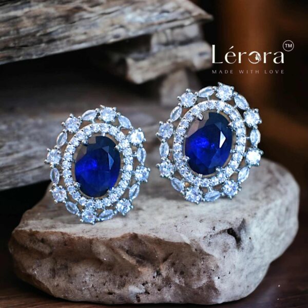 LERORA A pair of blue and White Diamond earring in 14K white gold. LJE1