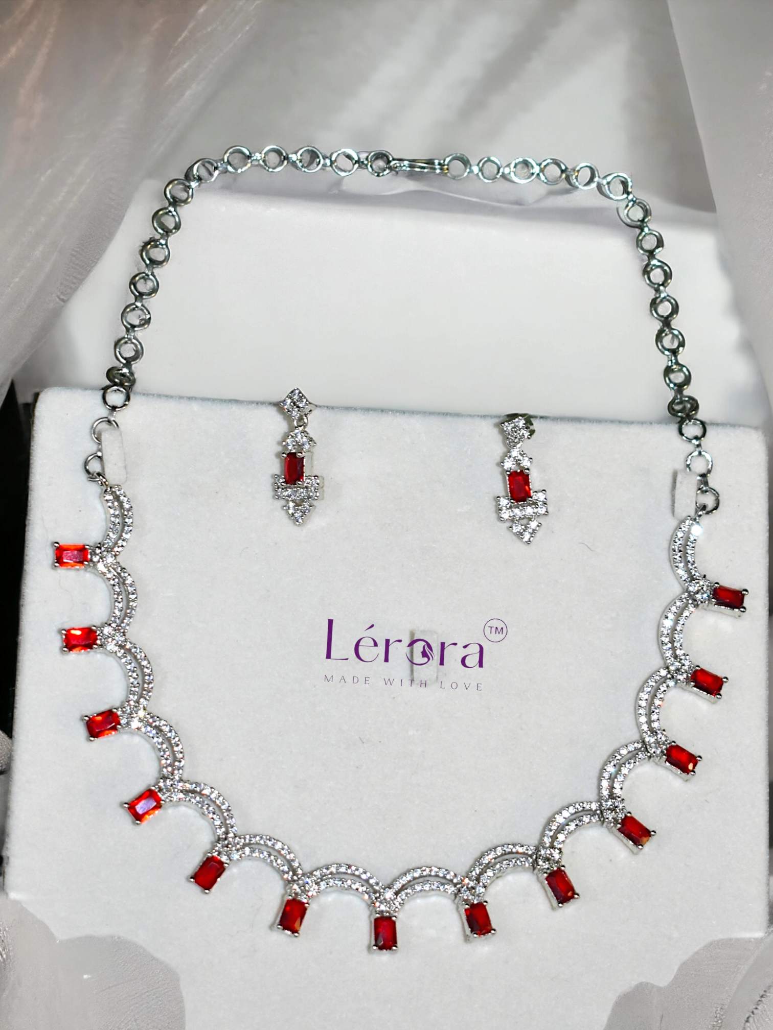 Lerora German Silver Rhodium Red AD Set. LJ18