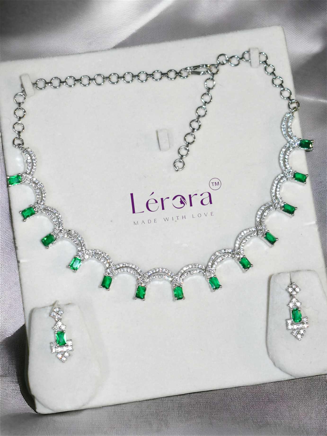 Lerora German Silver Rhodium Green AD Set. LJ18