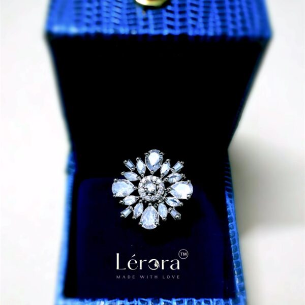 LERORA White Adjustable Sitara American Diamond Ring