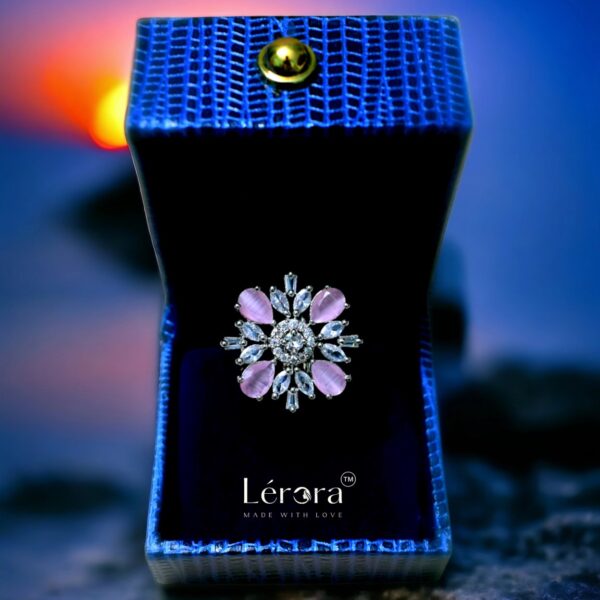 LERORA Pink Adjustable Sitara American Diamond Ring