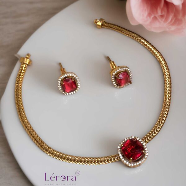 Lerora – Ultimate Premium Quality AD Elegant Simple Necklace. Ruby LJ8