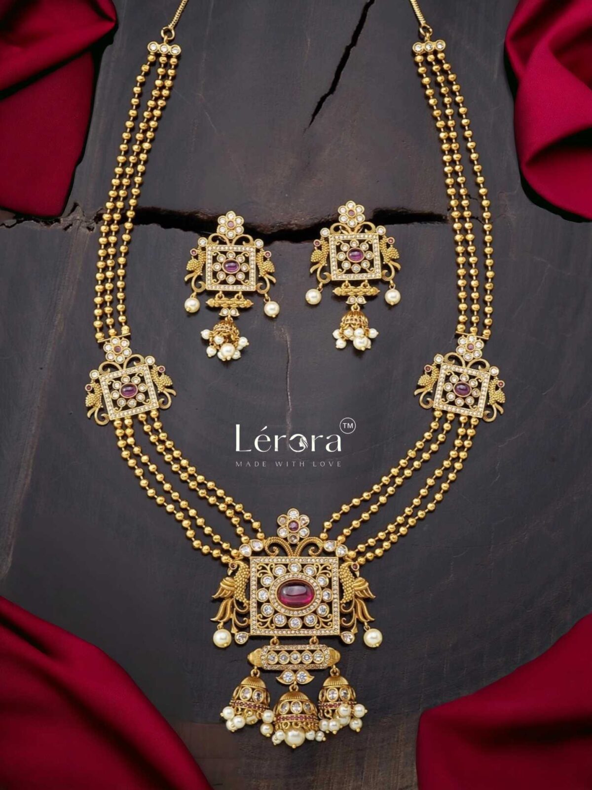 Lerora – Premium Quality South Indian Temple Jewelry Long Gold Haram. LJ8