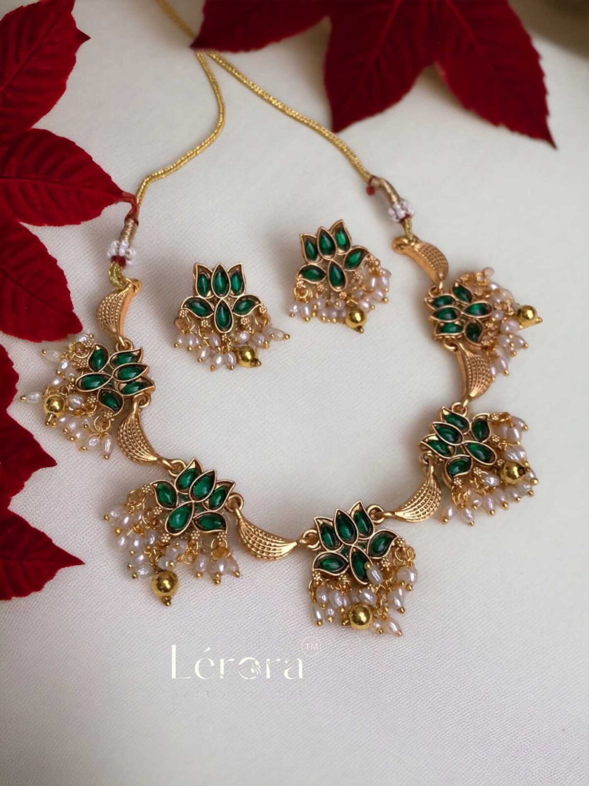 Lerora – Green Lotus Gold Necklace: Elegance Meets Symbolism. LJ8